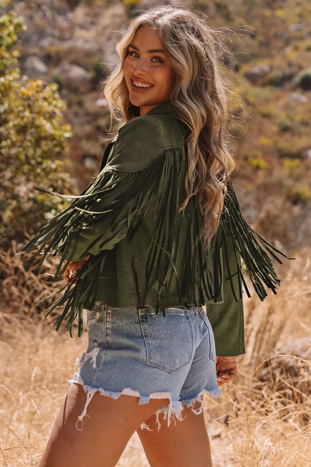 Cropped Fringe Faux Suede Jacket sold by eAura product image thumbnail 3