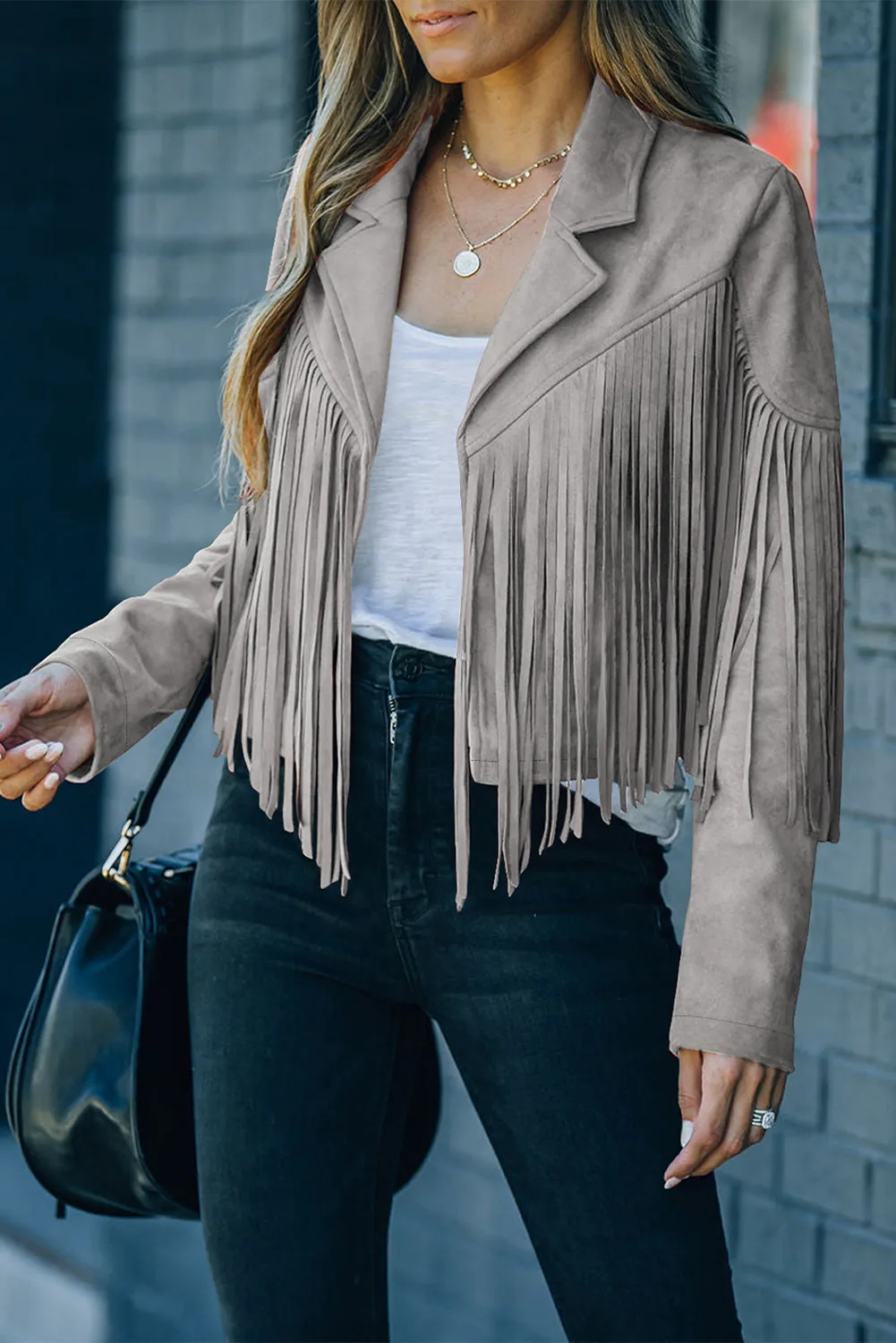 Cropped Fringe Faux Suede Jacket sold by eAura product image thumbnail 4