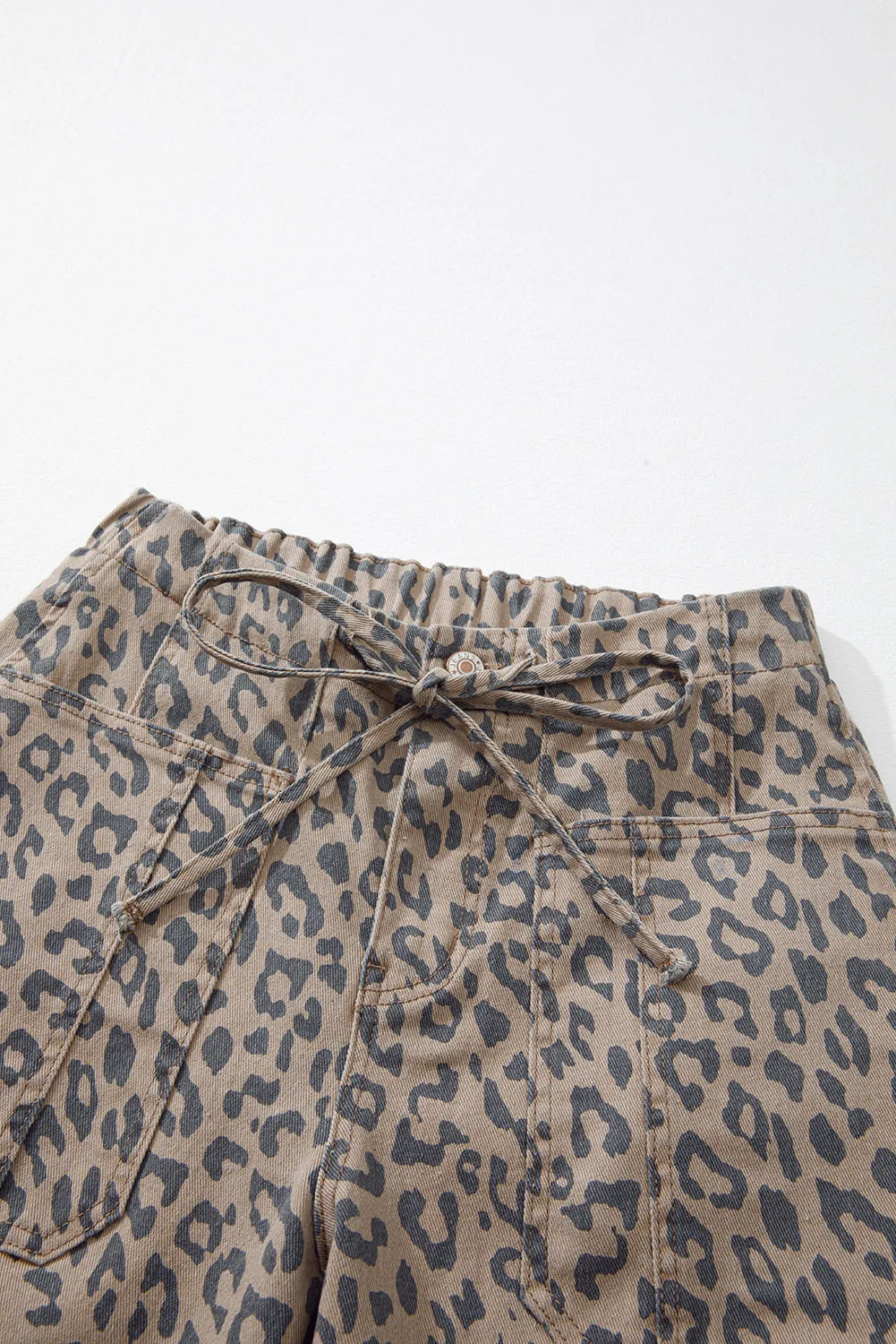 Leopard Printed Drawstring Elastic Waistband Pocketed Wide Leg Jeans sold by eAura product image thumbnail 5