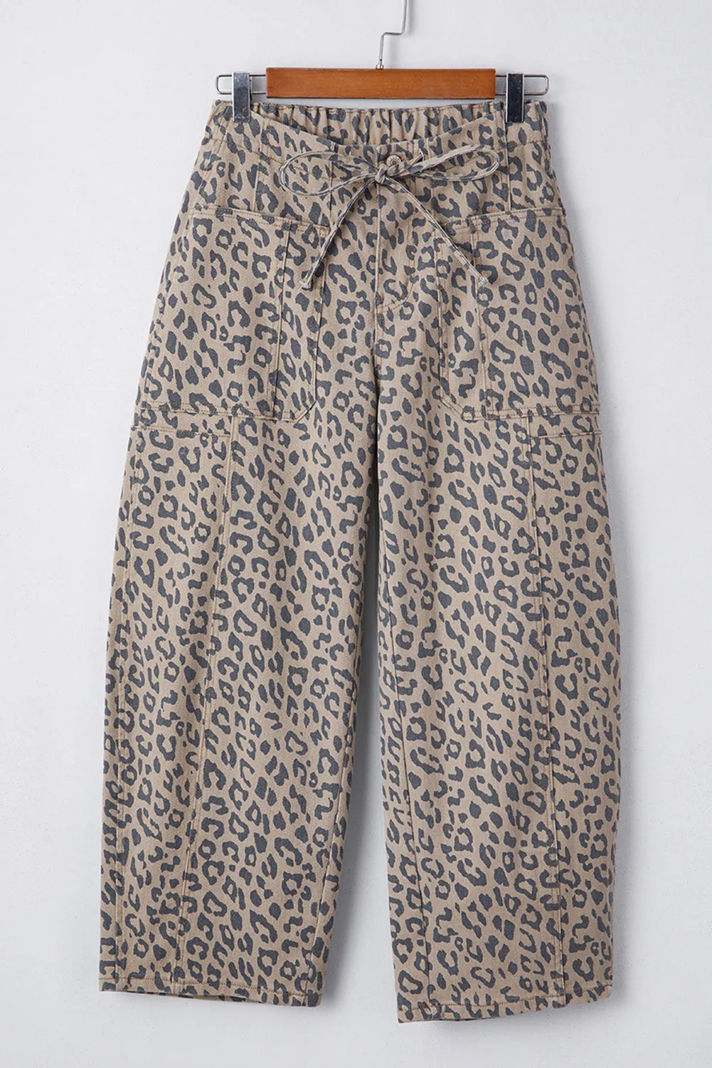 Leopard Printed Drawstring Elastic Waistband Pocketed Wide Leg Jeans sold by eAura product image thumbnail 3