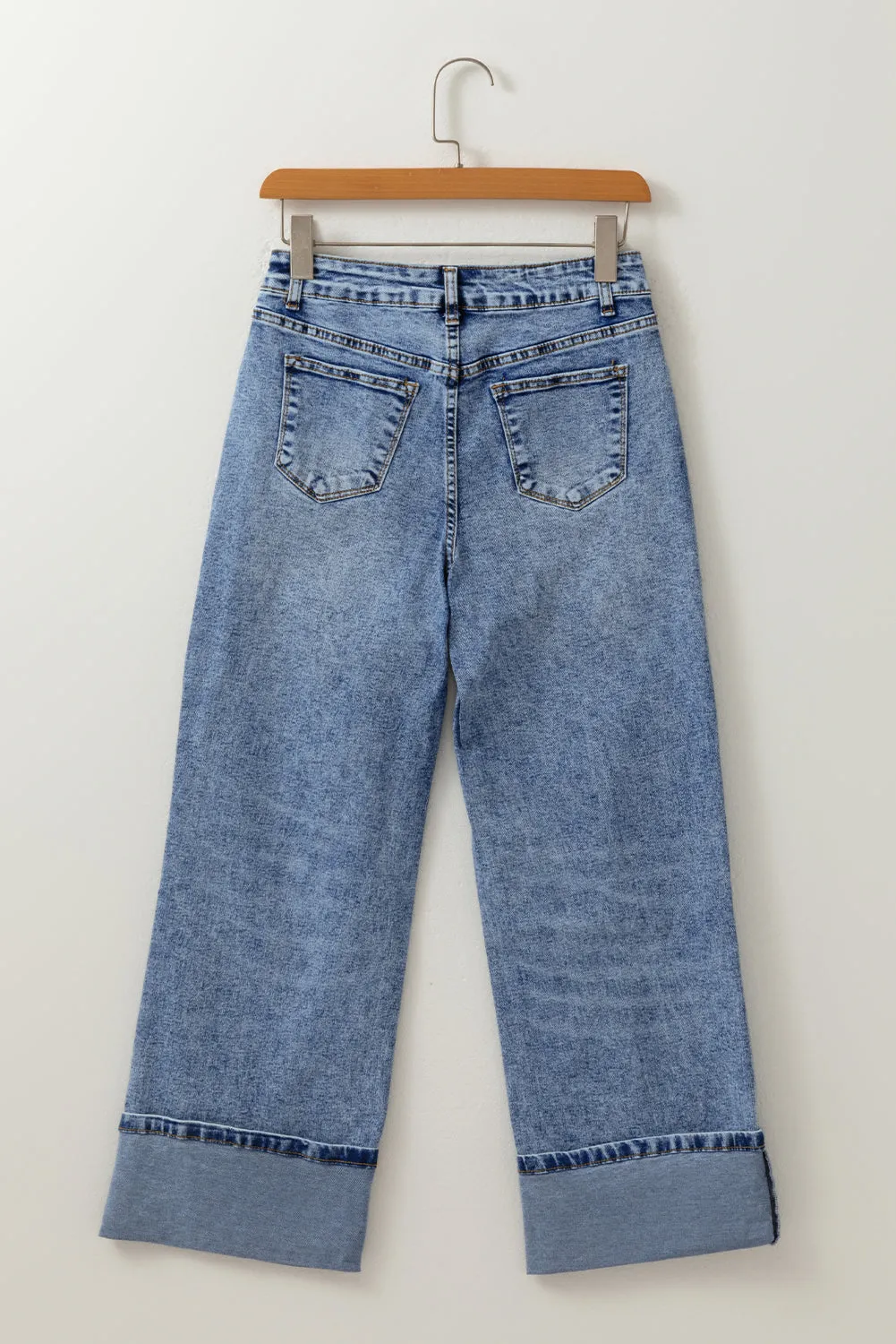 Center Seam Cuffed Hem Straight High Waist Jeans sold by eAura product image thumbnail 5