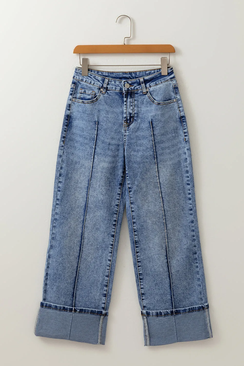 Center Seam Cuffed Hem Straight High Waist Jeans sold by eAura product image thumbnail 4
