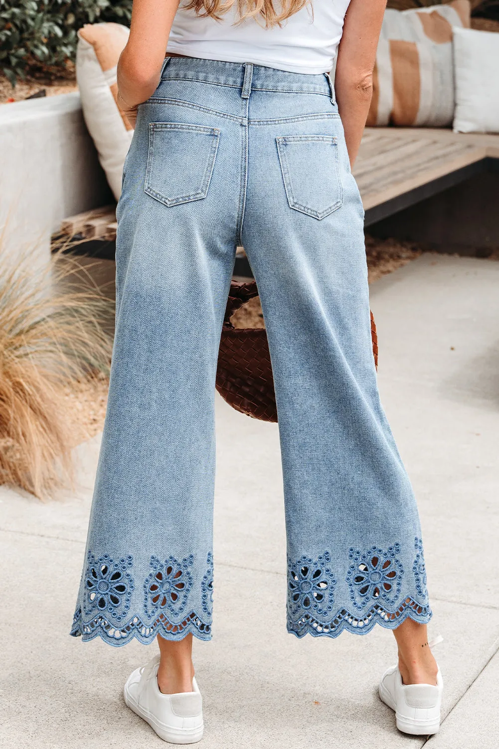 Embroidered Cropped Wide Leg High Waist Jeans sold by eAura product image thumbnail 2