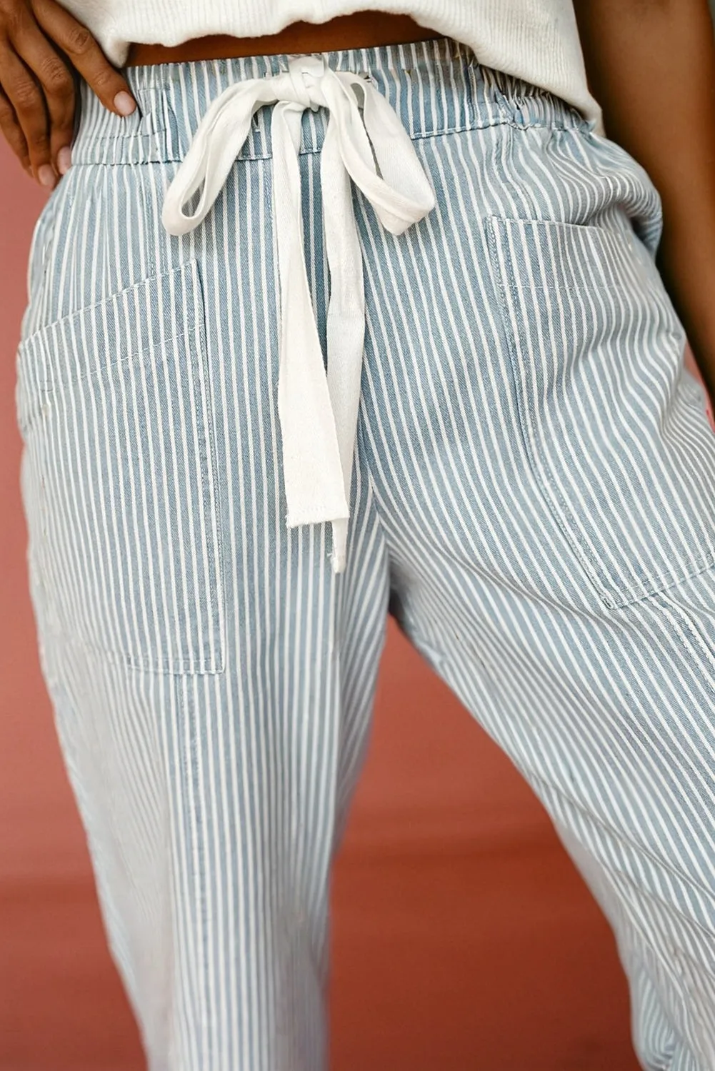 Stripe Mid Rise Drawstring Waist Jeans sold by eAura product image thumbnail 4