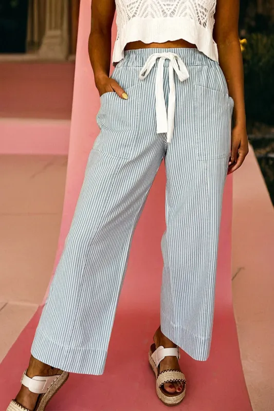 Stripe Mid Rise Drawstring Waist Jeans sold by eAura