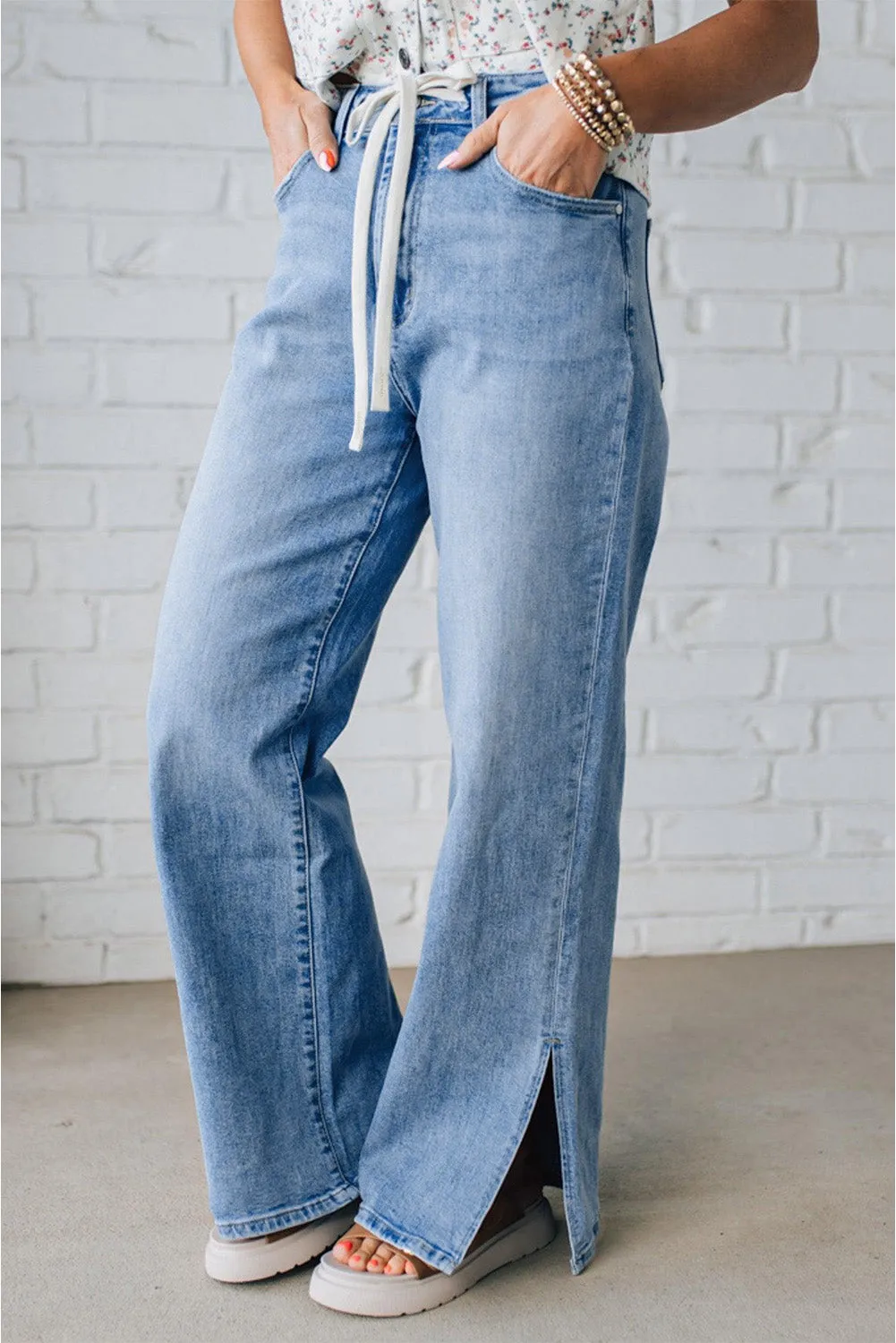 Slit Leg High Rise Drawstring Casual Jeans sold by eAura product image thumbnail 3