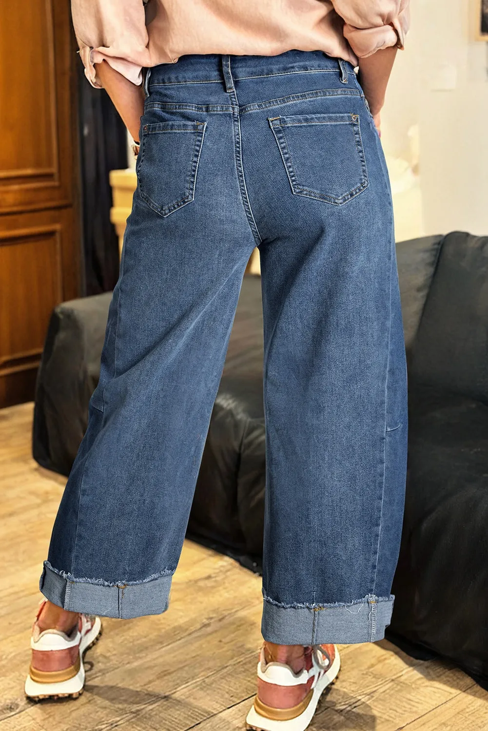 Stitched Raw Hem Wide Leg Loose Jeans sold by eAura product image thumbnail 2