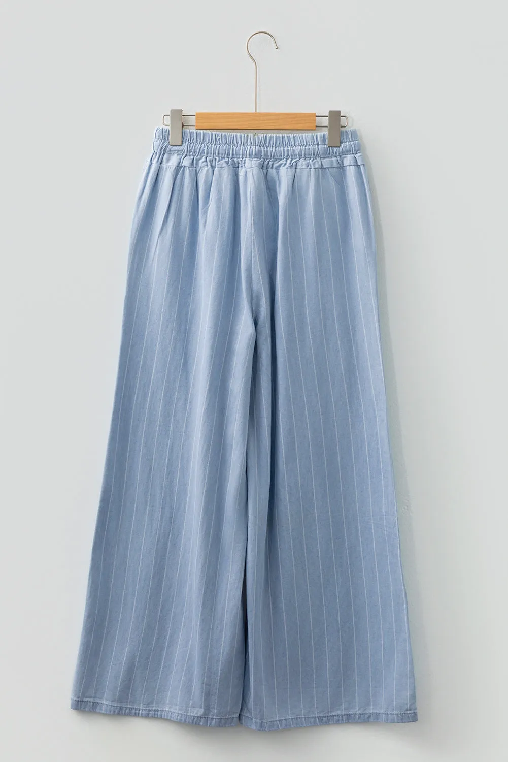 Stripe Chambray Wide Leg Tied Elastic Waist Trousers sold by eAura product image thumbnail 4