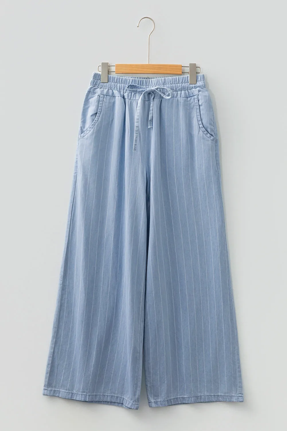 Stripe Chambray Wide Leg Tied Elastic Waist Trousers sold by eAura product image thumbnail 3