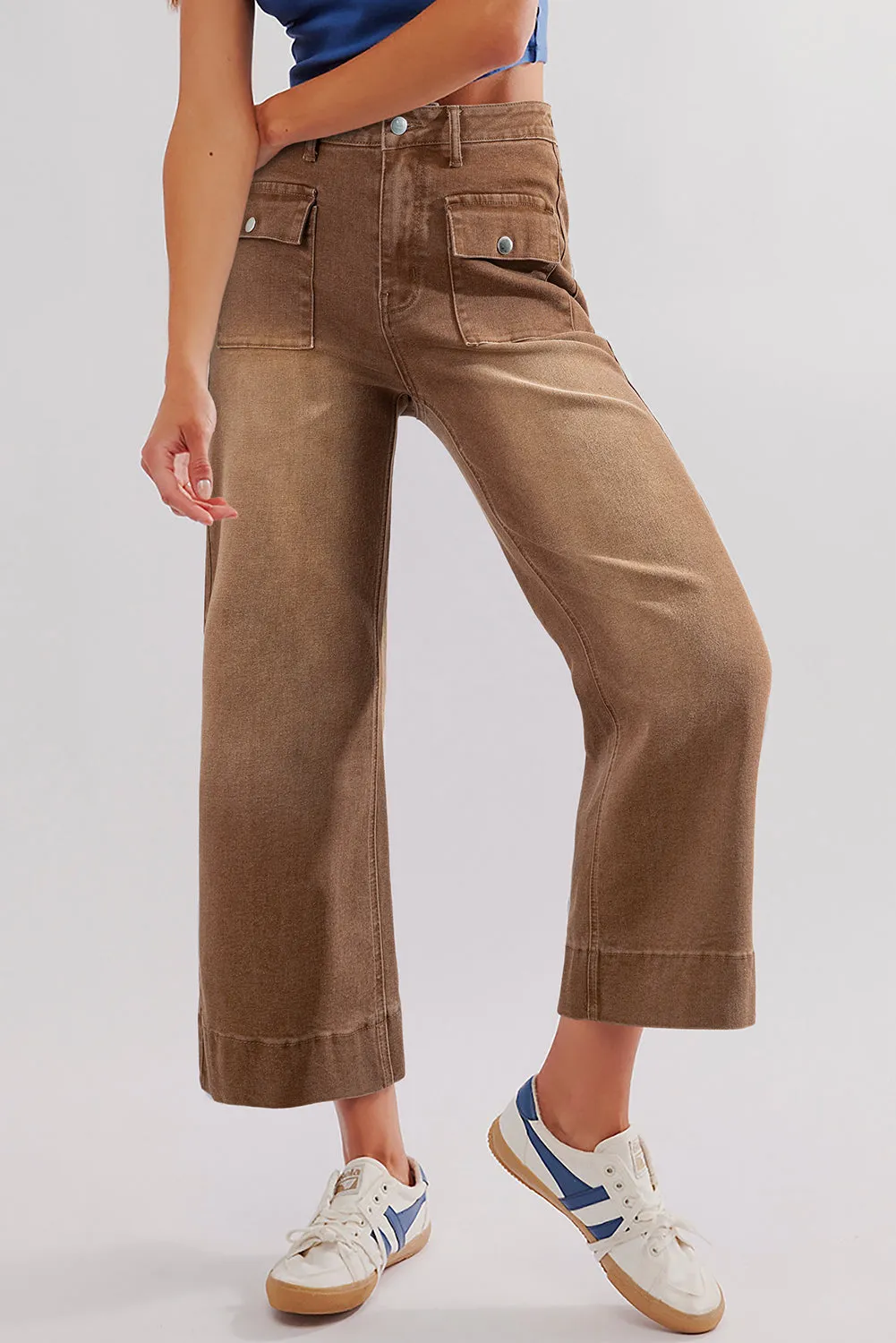 Flap Pockets Front Straight Cropped Jeans sold by eAura