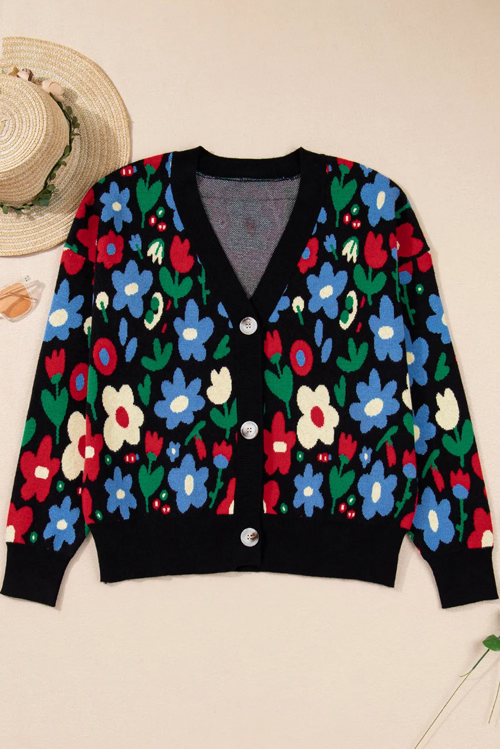 Floral Print V-Neck Buttoned Short Cardigan Sweater sold by eAura product image thumbnail 4