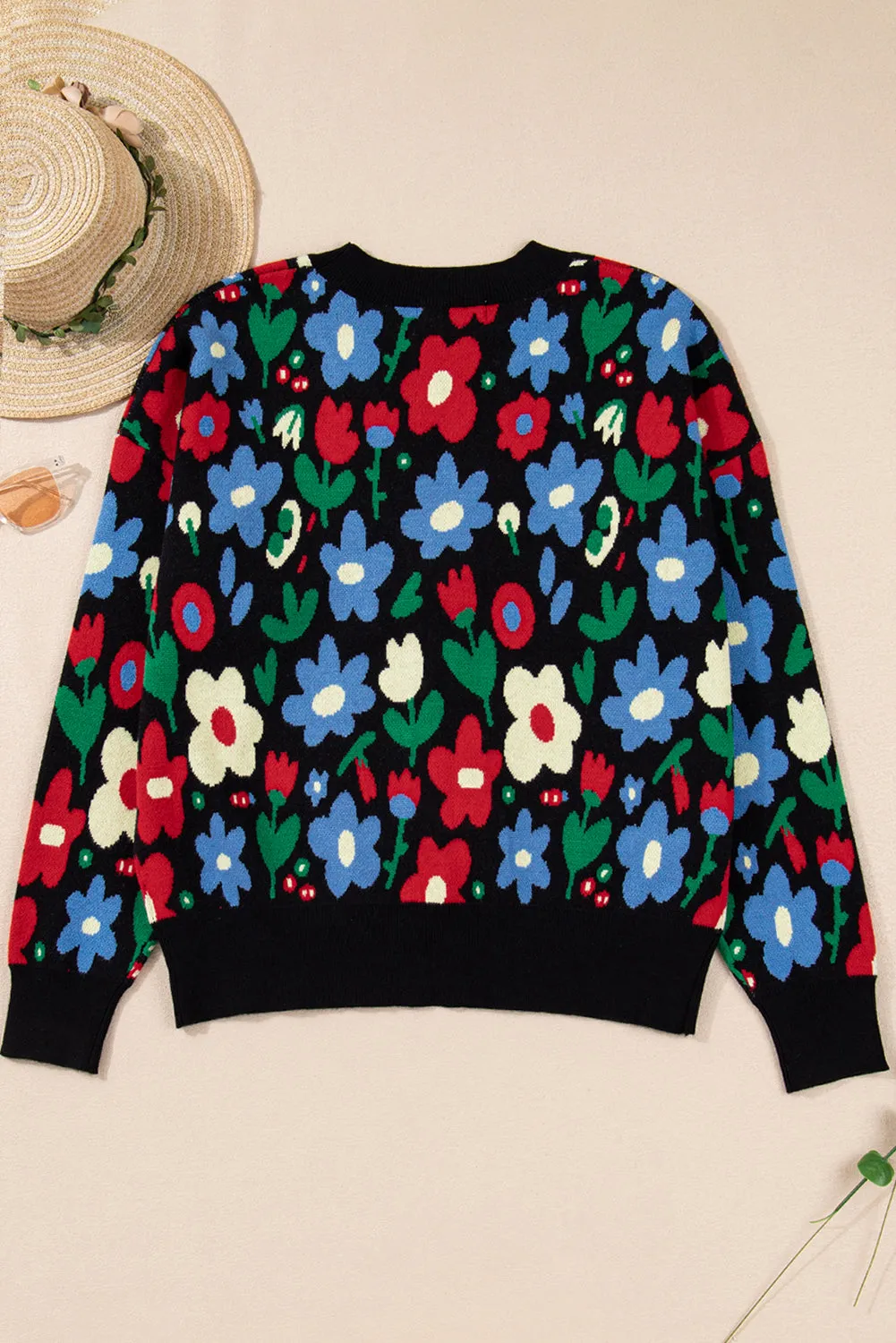 Floral Print V-Neck Buttoned Short Cardigan Sweater sold by eAura product image thumbnail 5