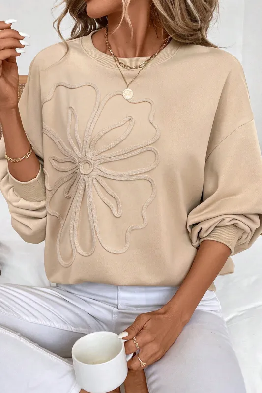 Embroidered Flower Pattern Drop Shoulder Sweatshirt sold by eAura