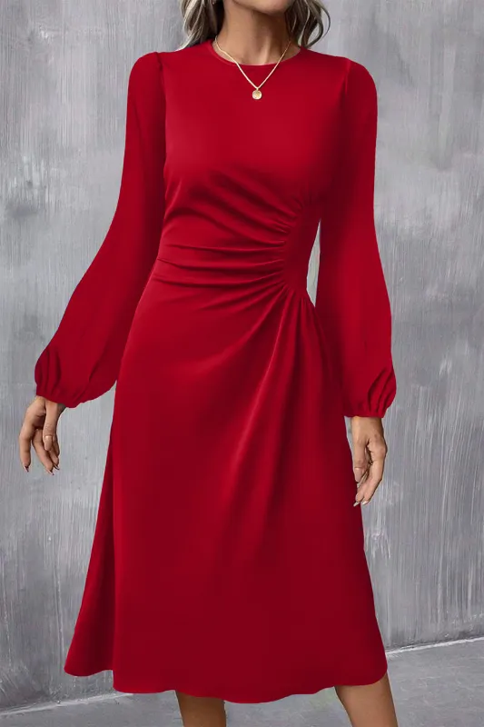 Ruched Detail Long Sleeve Midi Dress sold by eAura