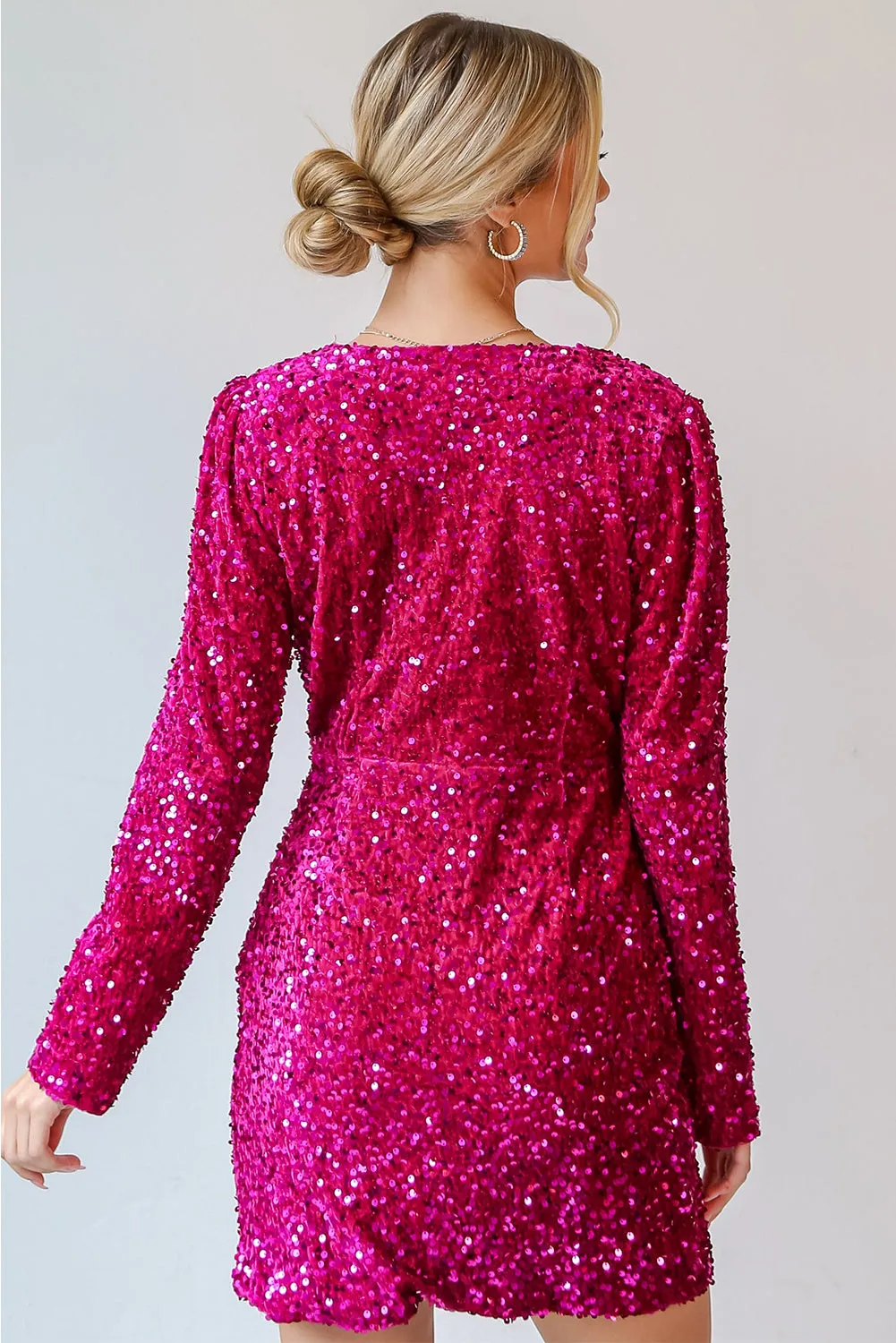 Sequin Long Sleeve V-Neck Wrapped Mini Dress sold by eAura product image thumbnail 4