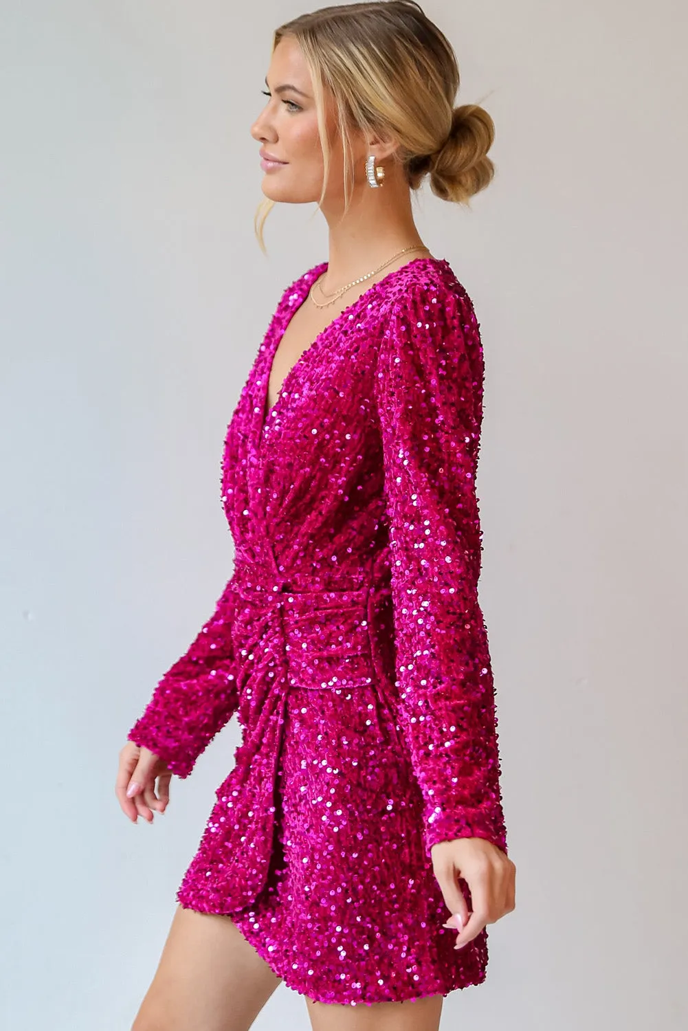 Sequin Long Sleeve V-Neck Wrapped Mini Dress sold by eAura product image thumbnail 5