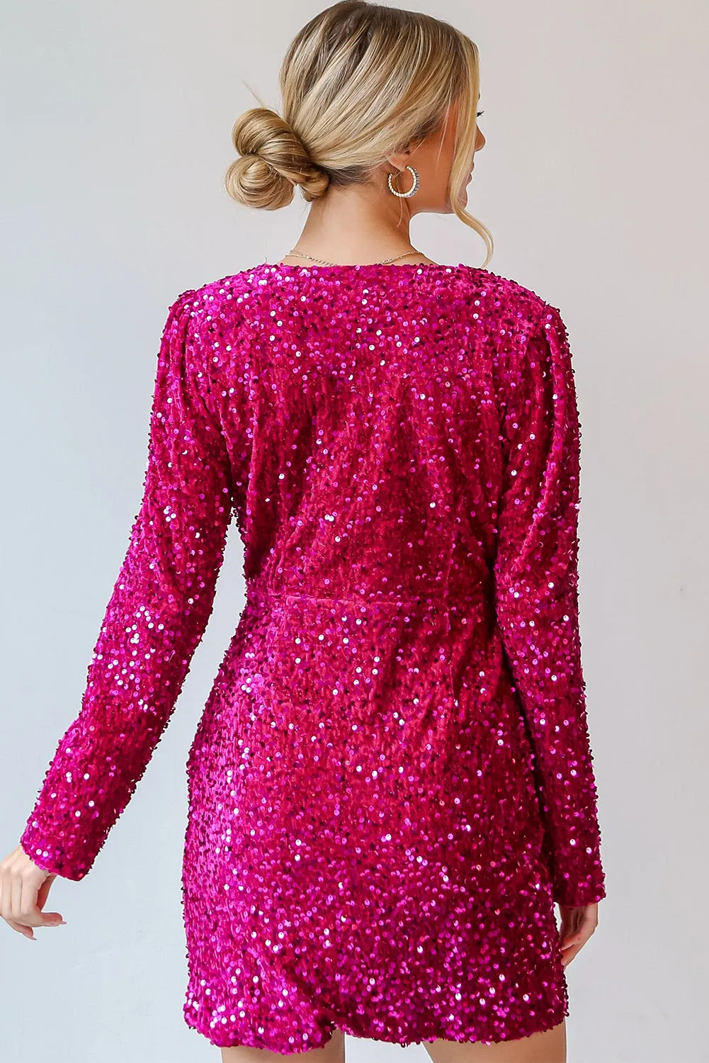 Sequin Long Sleeve V-Neck Wrapped Mini Dress sold by eAura product image thumbnail 3