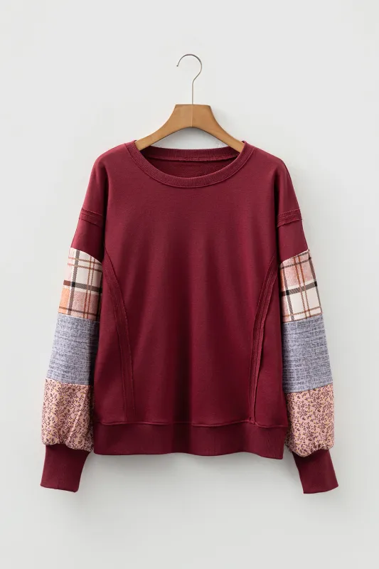 Colourblock Patchwork Sleeve Raw Seam Sweatshirt sold by eAura