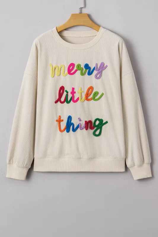 Merry Little Thing Corded Letter Graphic Ribbed Loose Sweatshirt sold by eAura