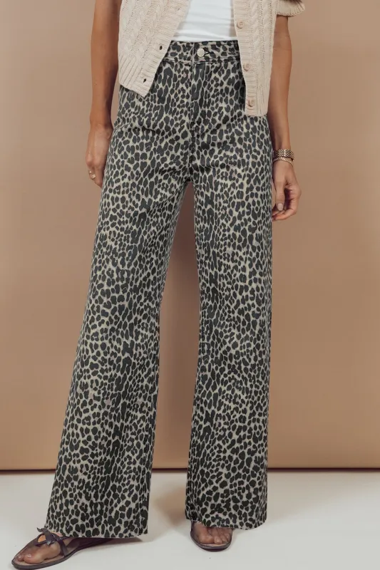 Leopard Print Wide Leg High Waist Jeans sold by eAura