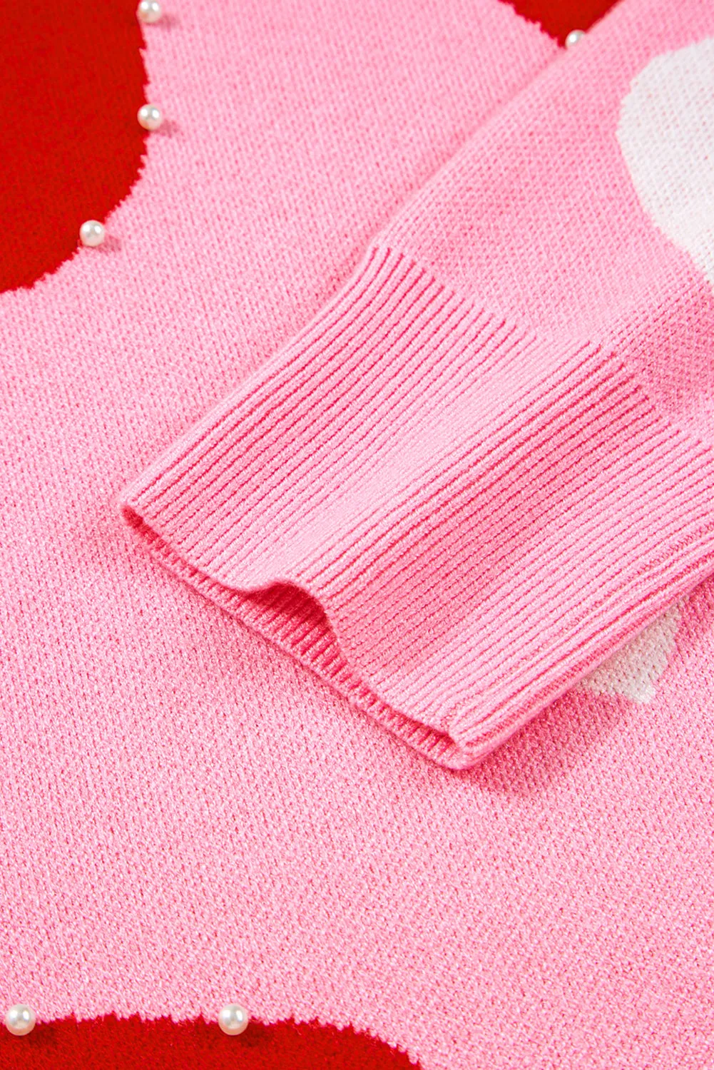 Pink Pearl Embellished Heart Pattern Sweater sold by eAura product image thumbnail 4