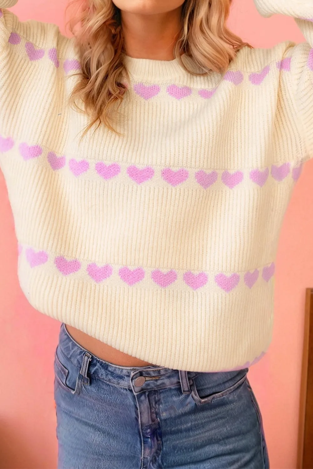 Heart Pattern Rib Knit Sweater sold by eAura product image thumbnail 2