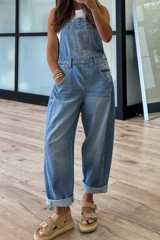 Adjustable Buckle Barrel Denim Dungarees Overalls sold by eAura