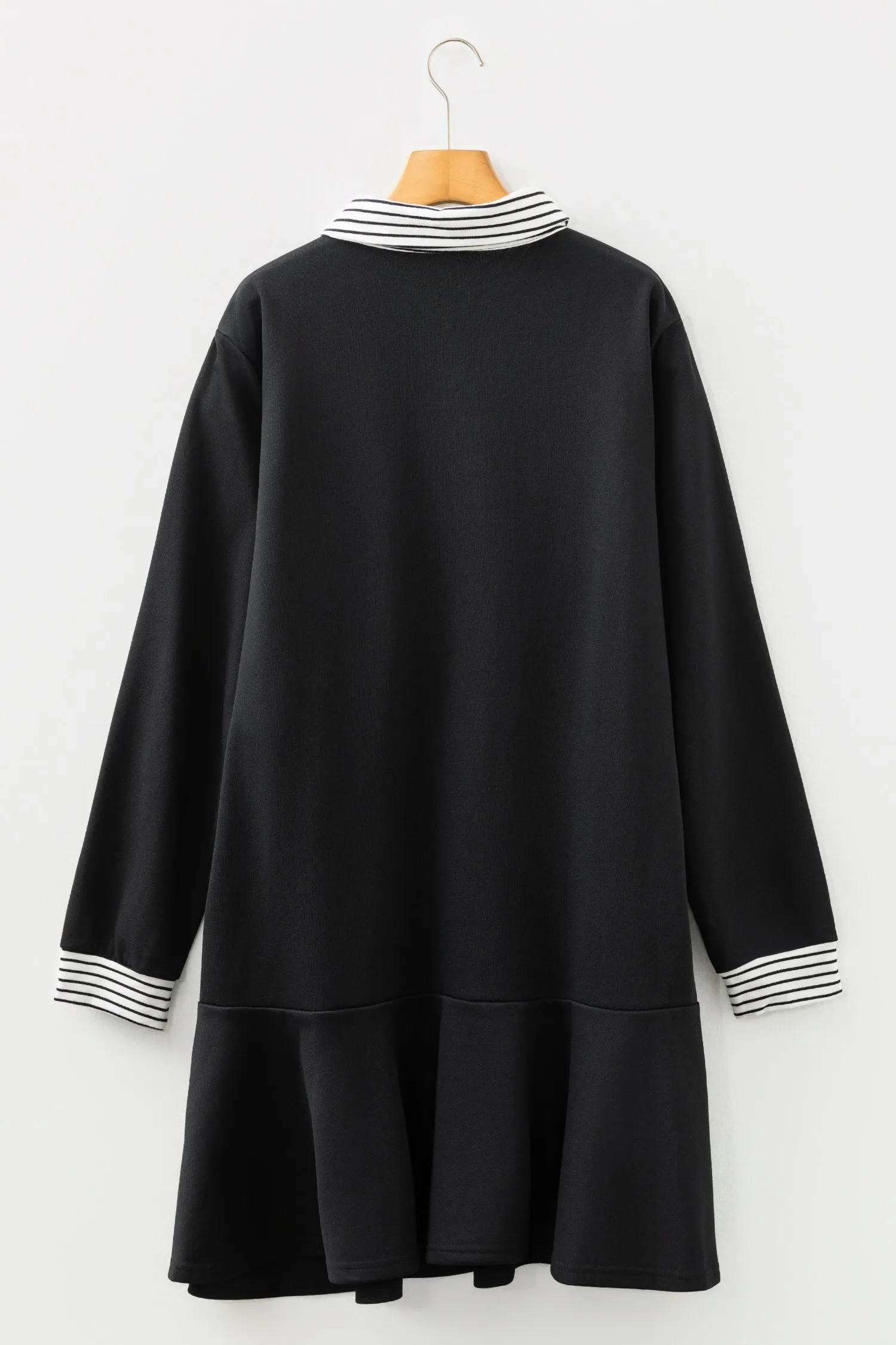 Plus Size Striped Cuffs Polo Collar Patchwork Long Sleeve Ruffle Hem Dress sold by eAura product image thumbnail 4