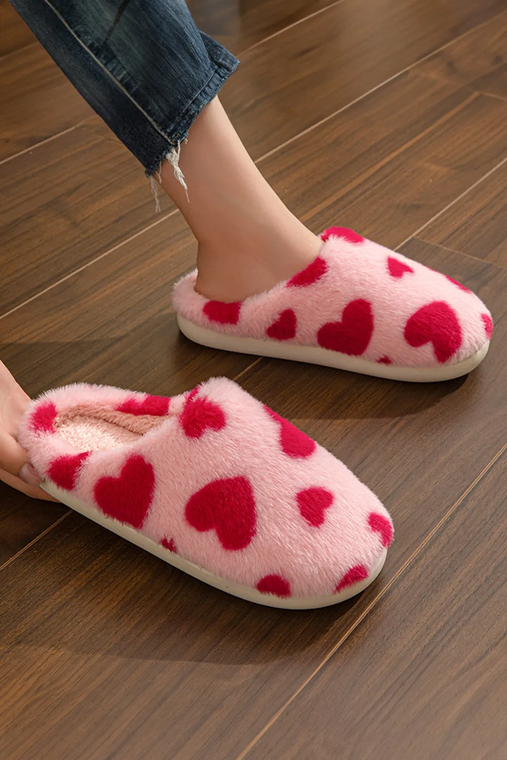 Red Heart Shape Winter Fuzzy Slippers sold by eAura