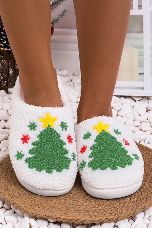 White Fuzzy Christmas Tree Pattern Home Slippers sold by eAura