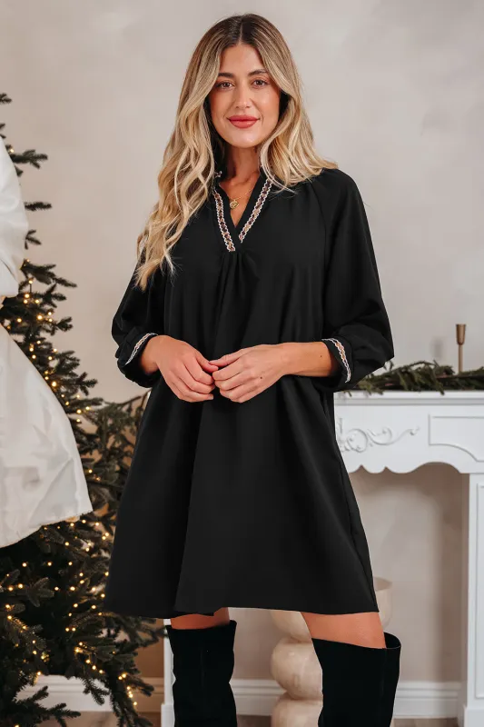 Contrast Trim V Neck Bracelet Sleeve Shift Mini Dress sold by eAura