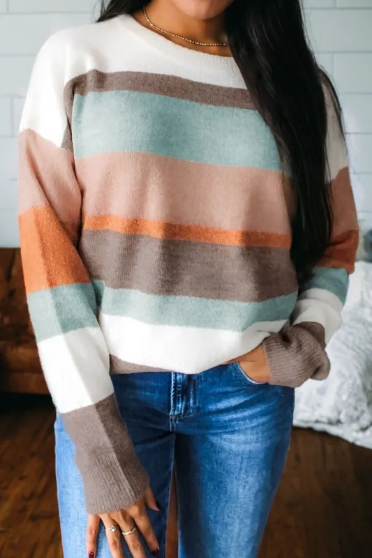 Striped Knit Drop Shoulder Sweater sold by eAura