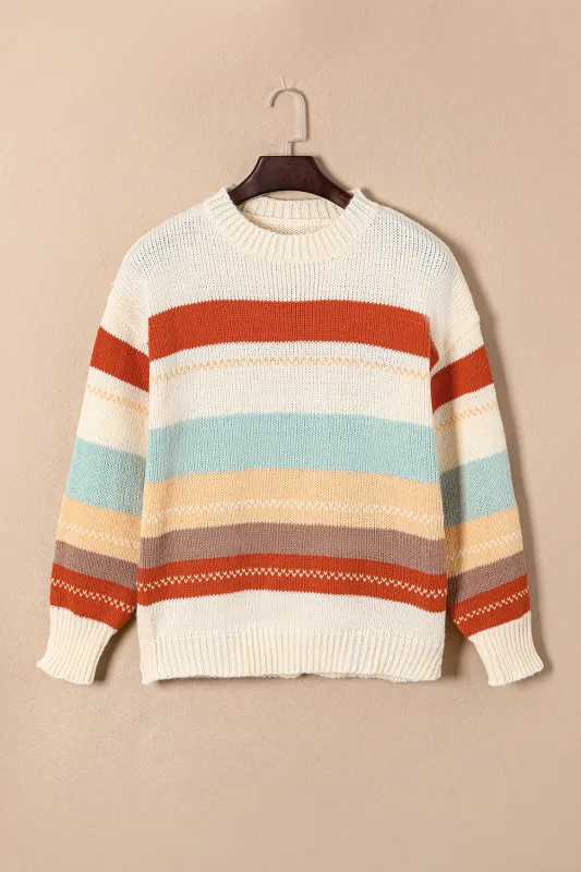 Striped Drop Shoulder Knit Sweater sold by eAura