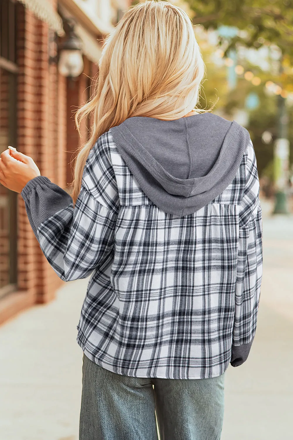 Plaid Long Sleeve Button Hoodie sold by eAura product image thumbnail 3