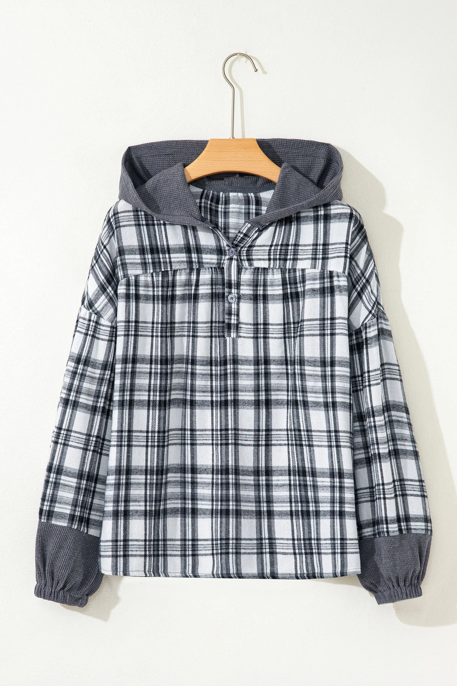Plaid Long Sleeve Button Hoodie sold by eAura