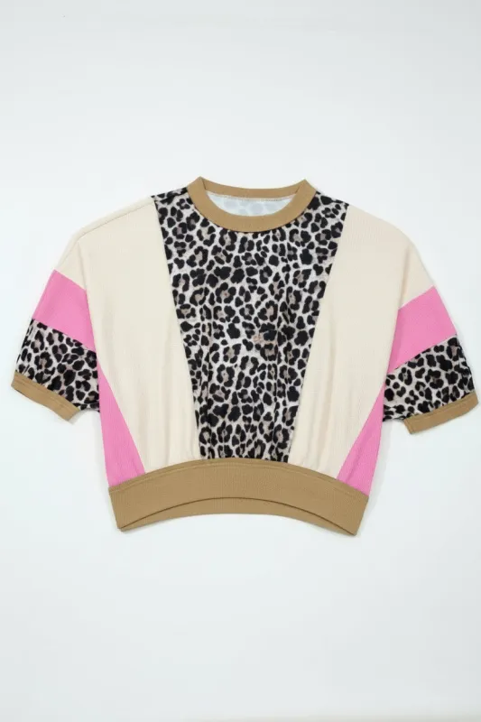 Leopard Print Colour Block 3/4 Sleeve Baggy Top made by eAura