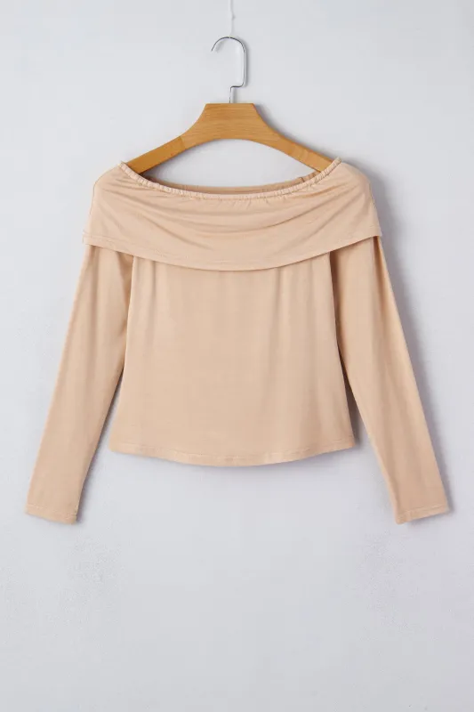 Foldover Off The Shoulder Long Sleeve Slim Top sold by eAura