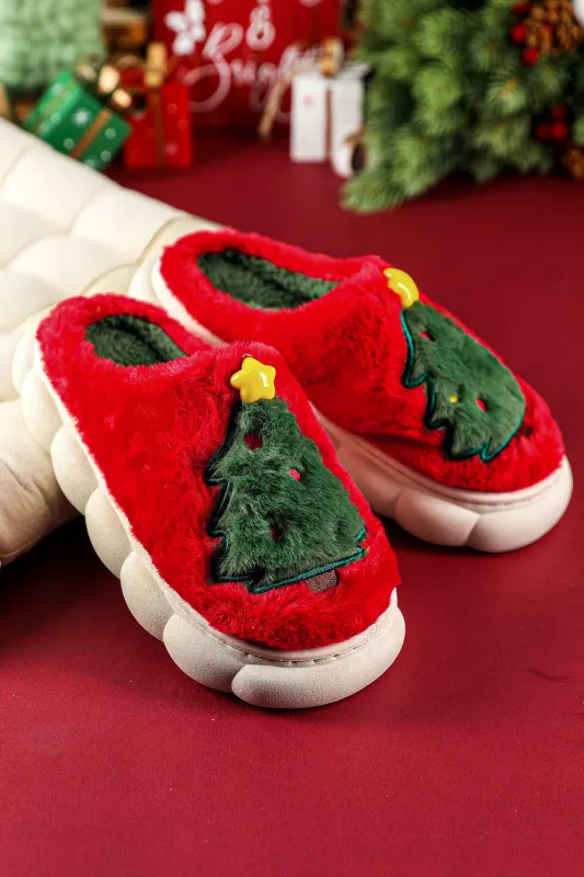 Red Christmas Tree Slippers sold by eAura