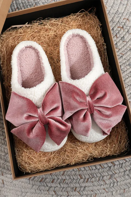 Ribbon Bow Decor Plush Slippers sold by eAura