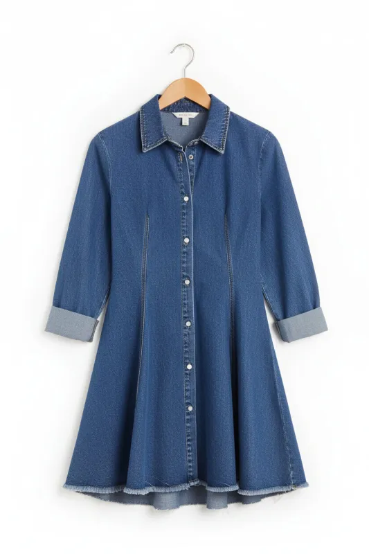 Denim Shirt Flared Dress sold by eAura