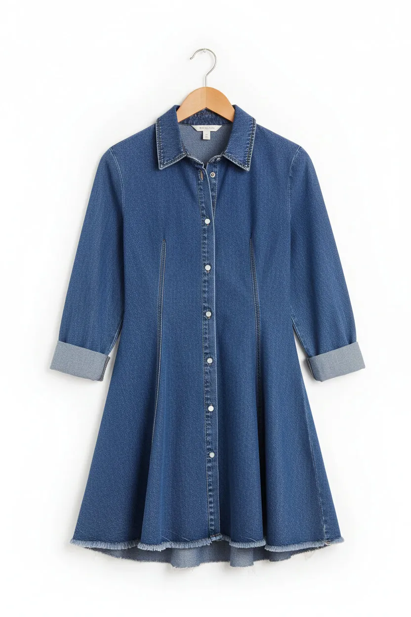Denim Shirt Flared Dress sold by eAura