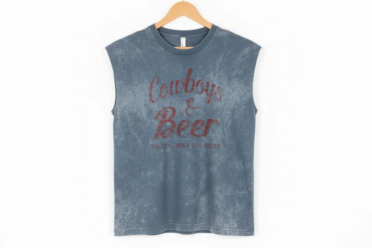 Cowboy & Beer Western Graphic Mineral Wash Tank Top sold by eAura