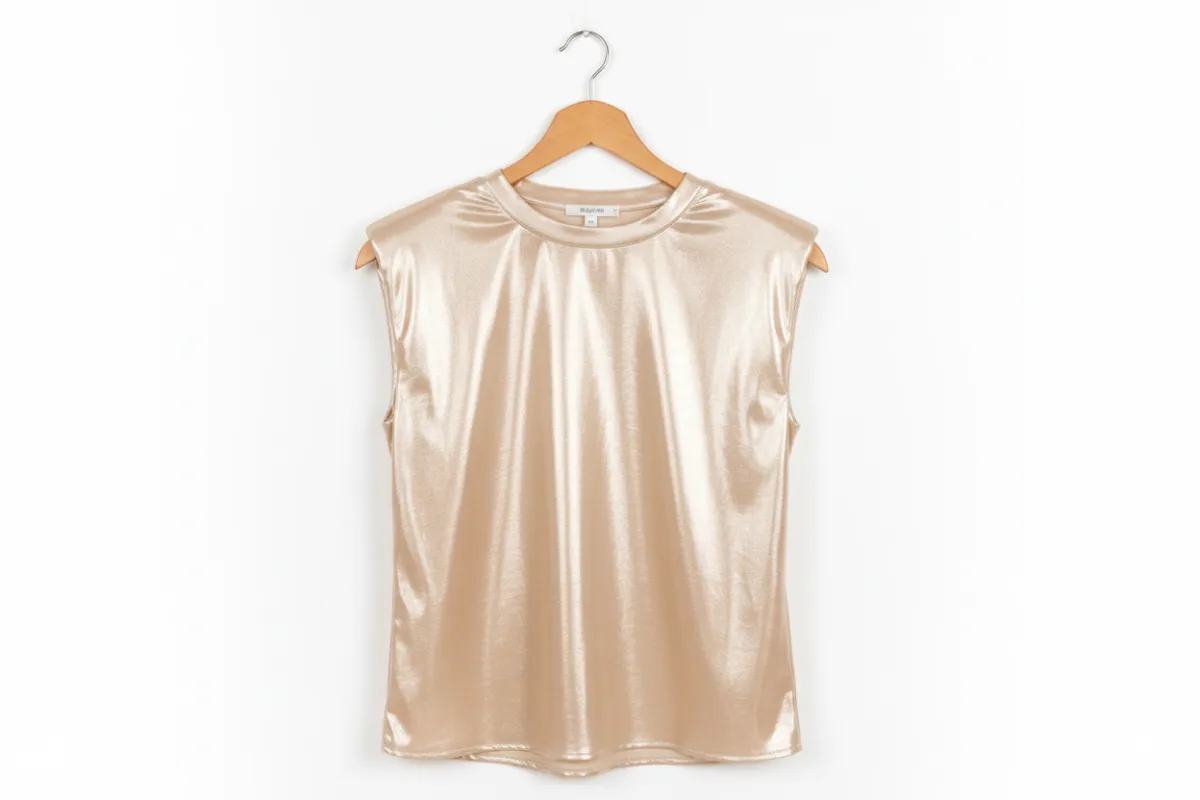 Gold Round Neck Metallic Tank Top sold by eAura