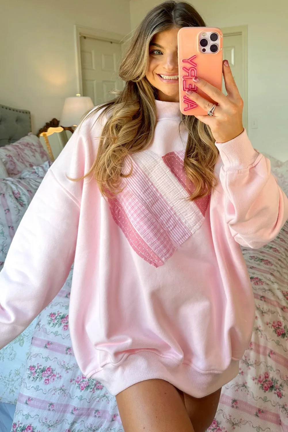 Sweetheart Patchwork Mockneck Oversized Sweatshirt sold by eAura product image thumbnail 2