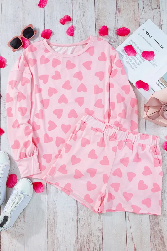 Pink Heart Print Long Sleeve Top and Shorts Pyjamas sold by eAura