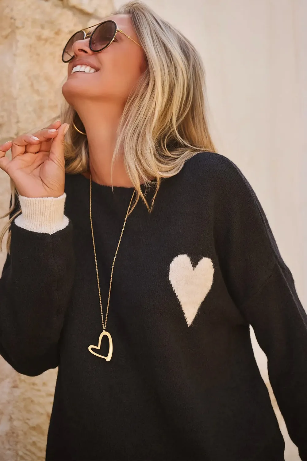 Black Heart Detail Contrast Cuffs Baggy Sweater sold by eAura product image thumbnail 5