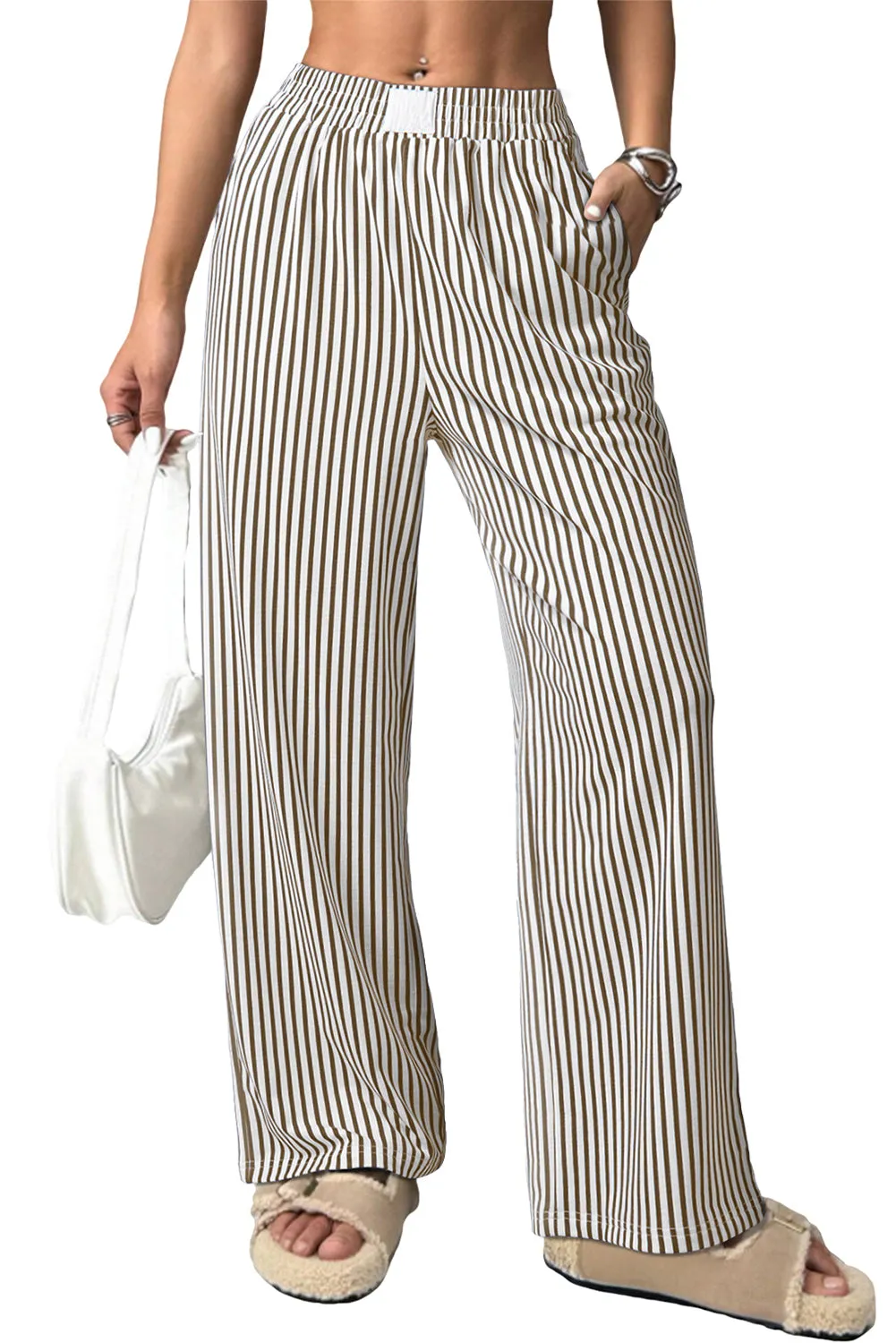 Striped Elastic High Waist Pocketed Loose Trousers sold by eAura product image thumbnail 4