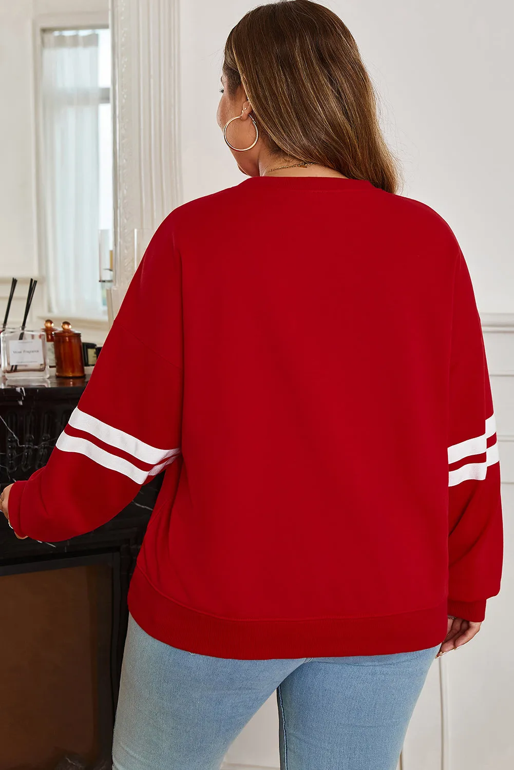 Varsity Striped Detail Crew Neck Plus Size Sweatshirt sold by eAura product image thumbnail 3
