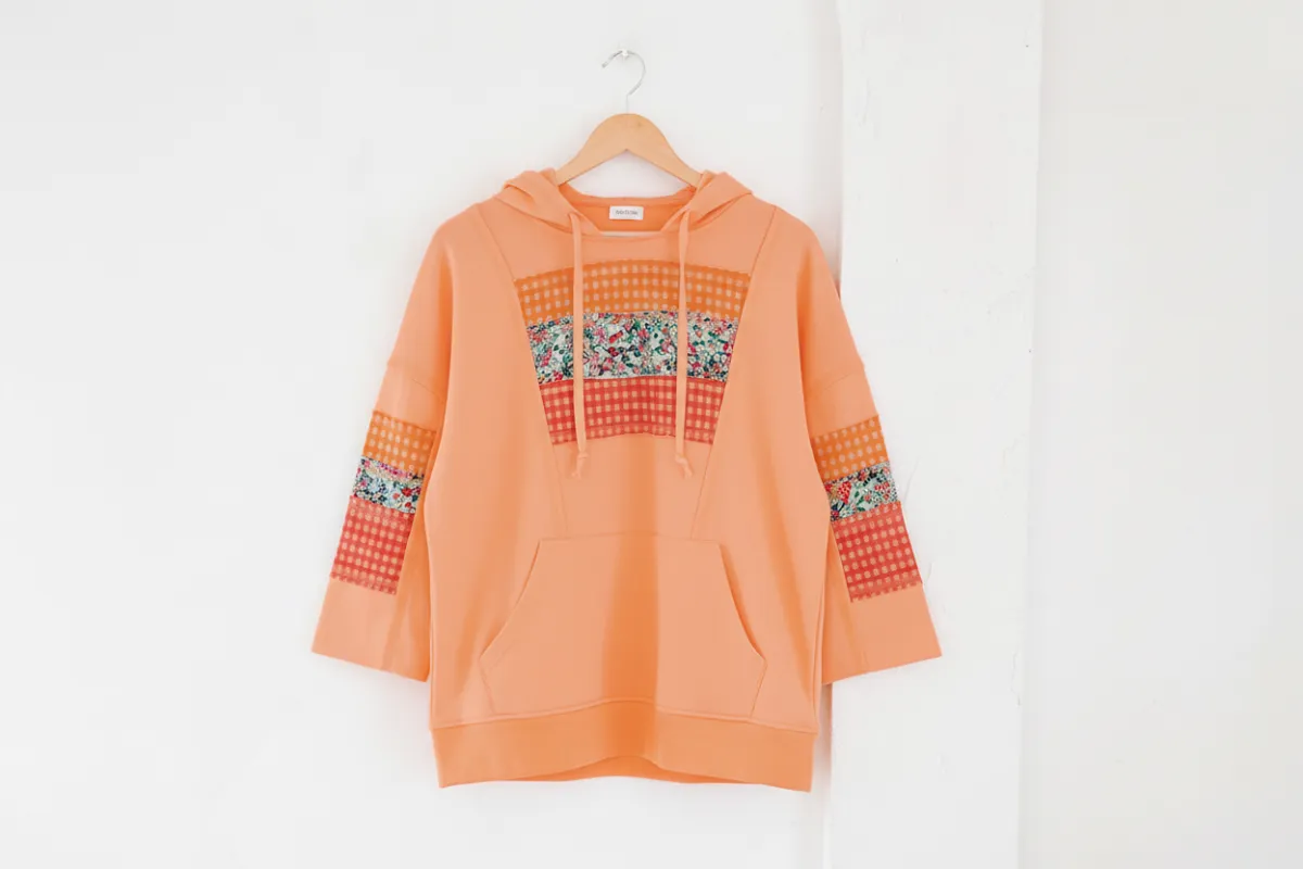 Plaid Floral Patchwork Kangaroo Pocket Hooded Long Sleeve Top sold by eAura