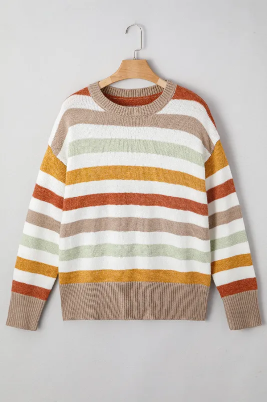 Multicolour Striped Colourblock Drop Shoulder Plus Size Sweater sold by eAura